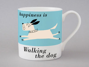 Happiness Is Walking The Dog Mug - White Leaping