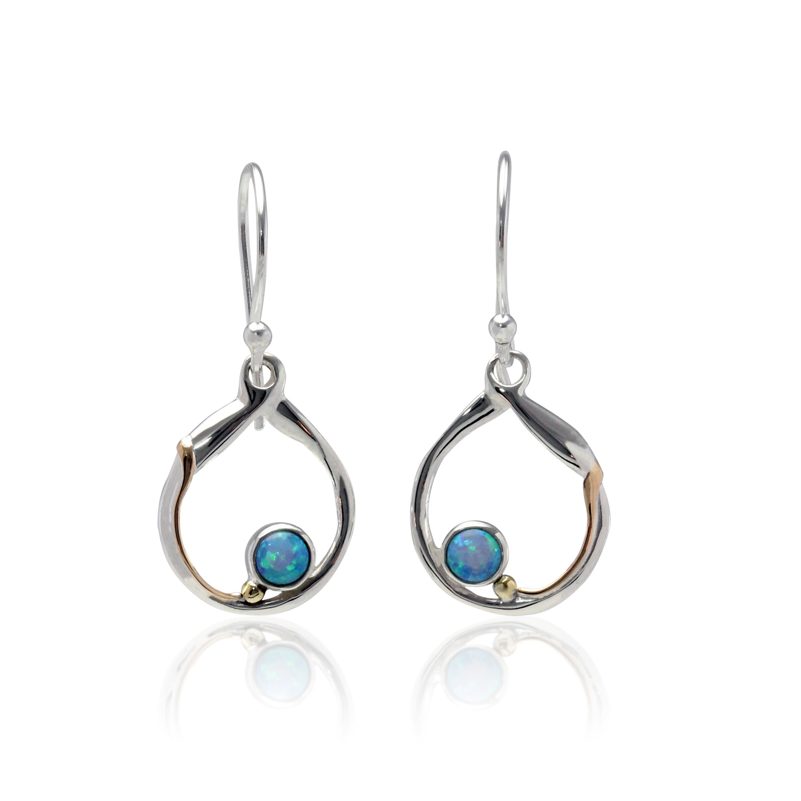 Blue Opalite Sterling Silver Circle Earrings With Gold Fill Detail