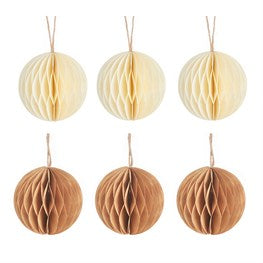 Cream & Gold Honeycomb Paper Hanging Decorations - Set of 6