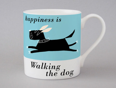 Happiness Is Walking The Dog Mug - Black Leaping