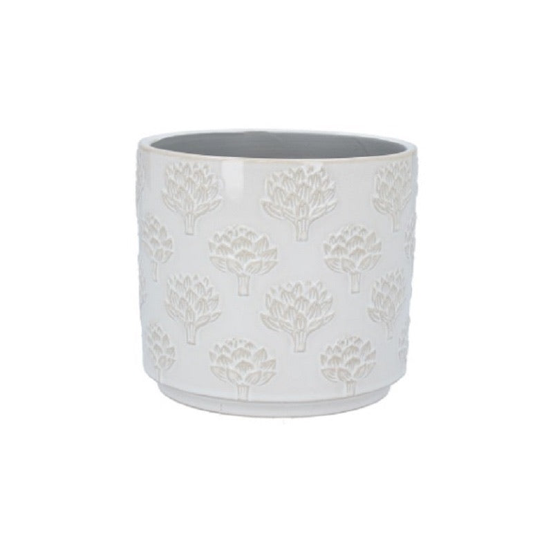 Medium Ceramic Artichoke Plant Pot Cover - White