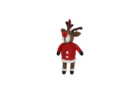 Wool Mix Reindeer in Santa Coat Decoration