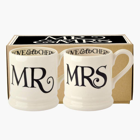 cadeauxwells - Black Toast 'Mr & Mrs' Set of 2 1/2 Pint Mugs Boxed - Emma Bridgewater - Crockery
