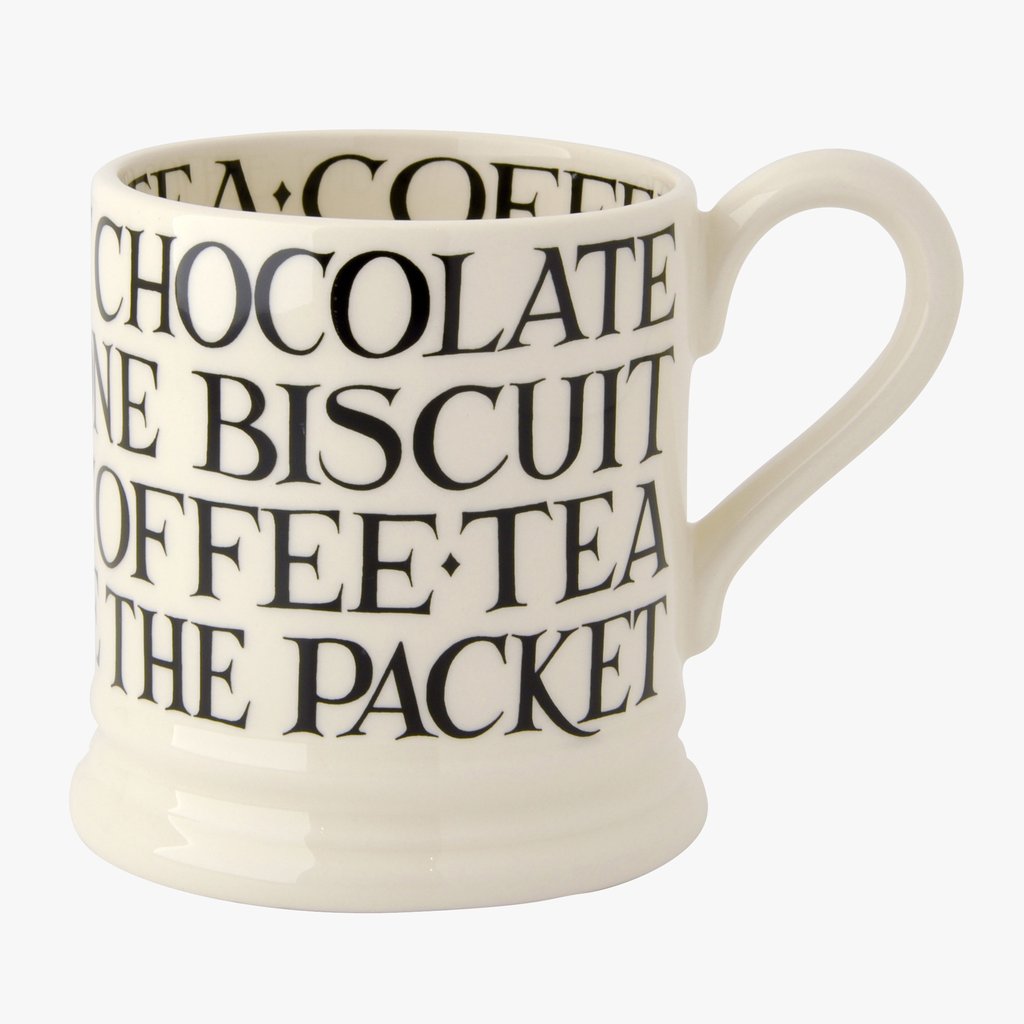 cadeauxwells - Black Toast All Over Writing 1/2 Pint Mug - Emma Bridgewater - Crockery