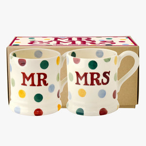 cadeauxwells - Polka Dot 'Mr & Mrs' Set of 2 1/2 Pint Mugs Boxed - Emma Bridgewater - Crockery