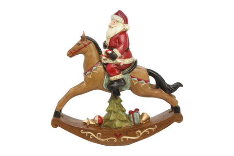 Resin Santa On Rocking Horse Ornament