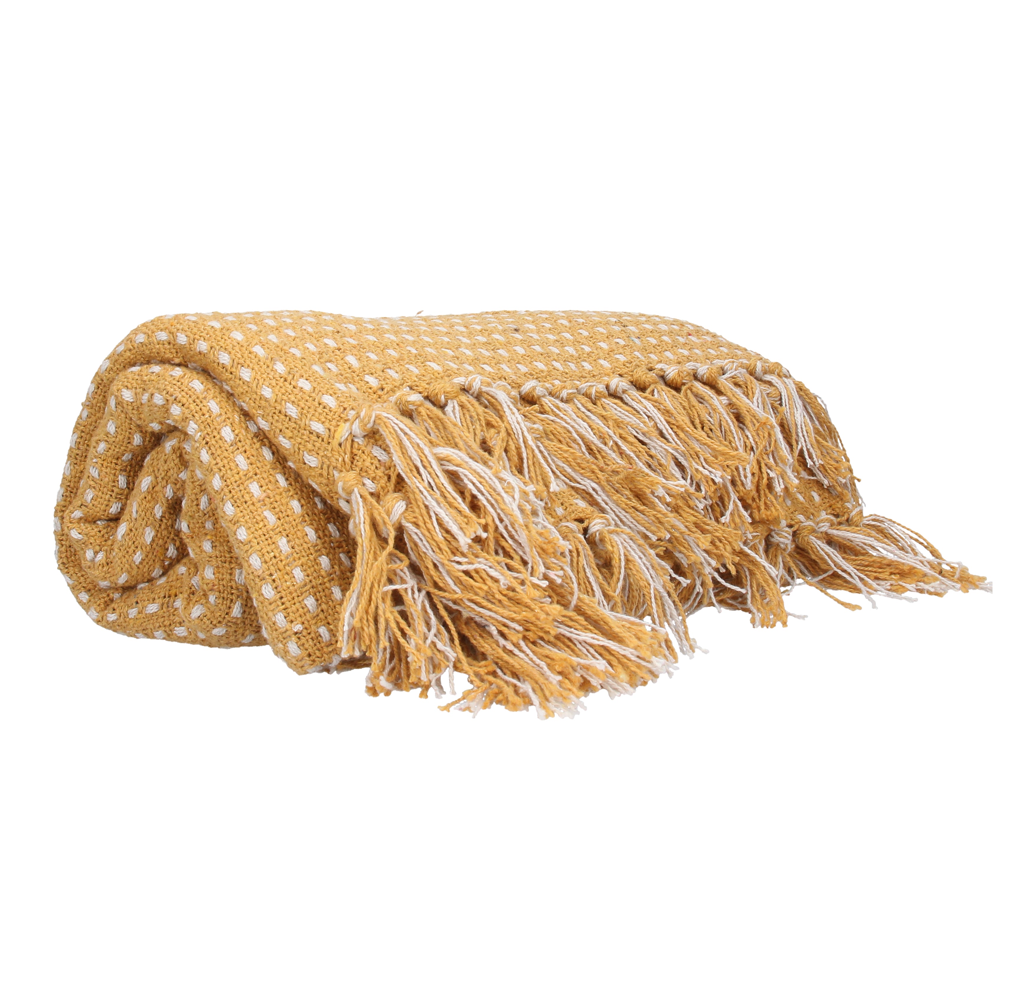 Mustard Woven Stab Stitch Cotton Throw