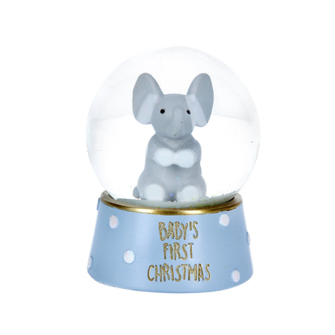 cadeauxwells - Blue/Gold Baby's First Snow Dome with Elephant - Gisela Graham - Seasonal