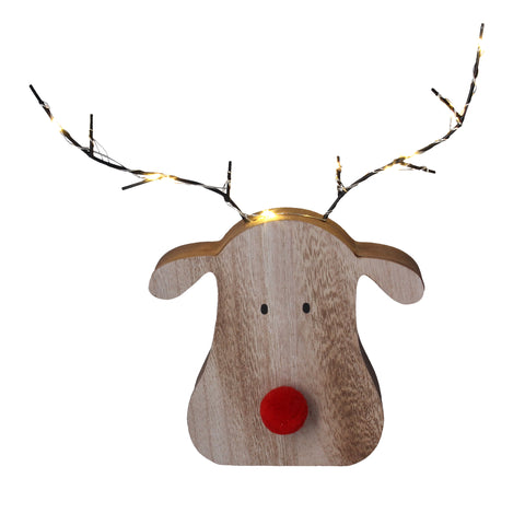 Wood LED Reindeer Head Ornament