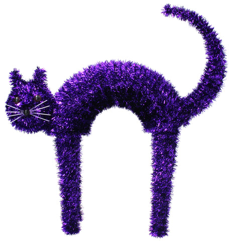 Purple Tinsel Standing Cat Ornament