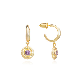 Luna Gemstone Hoop Earrings - Amethyst