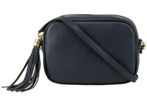 Leather Crossbody Bag - Navy