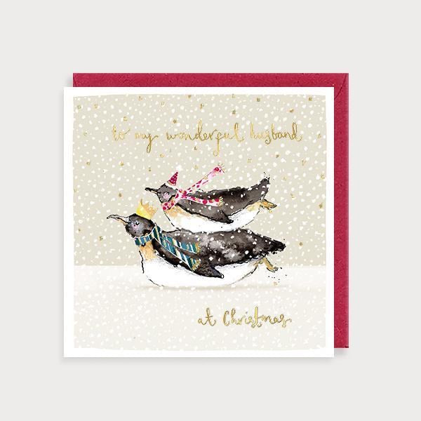 Penguins Wonderful Husband Christmas Card