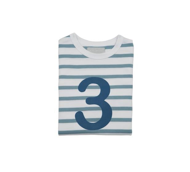 Striped Number T Shirt - Ocean Blue & White 3-4 Years