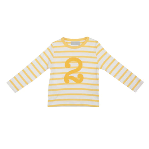 Striped Number T Shirt - Buttercup & White 2 - 3 Years