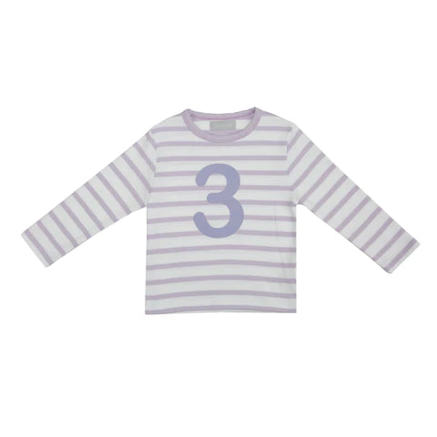 Striped Number T Shirt - Parma Violet & White 3-4 Years