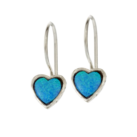 Blue Opalite & Sterling Silver Heart Drop Earrings