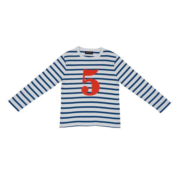 Striped Number T Shirt - French Blue & White 5-6 Years
