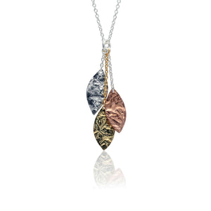 Sterling Silver, Gold Plated and Oxidised Trio Leaf Pendant