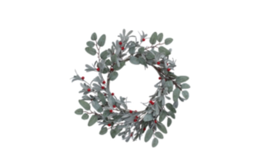 Frosted Leaf/Red Berry Wreath