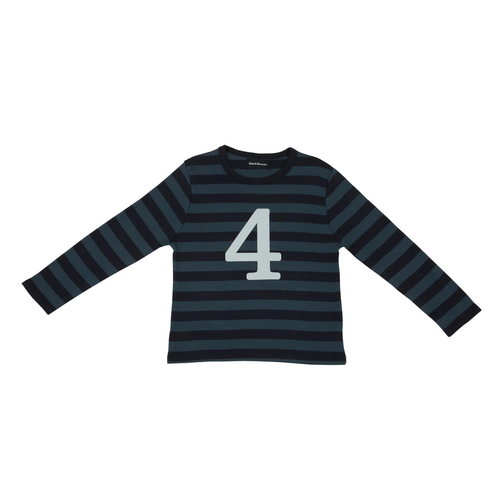 Striped Number T Shirt - Vintage Blue & Navy 4-5 Years