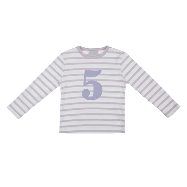 Striped Number T Shirt - Parma Violet & White 5-6 Years