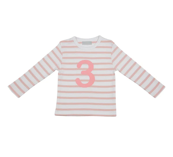 Striped Number T Shirt - Dusty Pink & White 3-4 Years