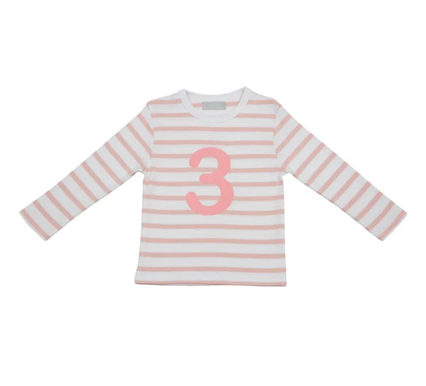 Striped Number T Shirt - Dusty Pink & White 3-4 Years
