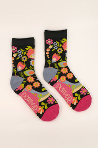 Ankle Socks - Floral Black