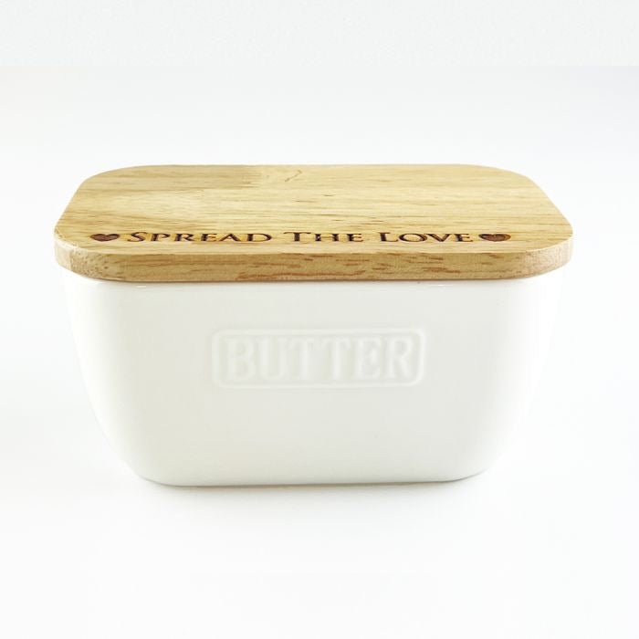 Oak & White Ceramic Butter Dish - Spread The Love
