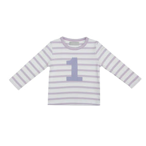 Striped Number T Shirt - Parma Violet & White 1-2 Years