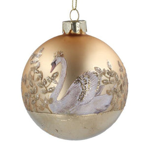 Matte Glass Gold Bauble with Swan Tree Decoration