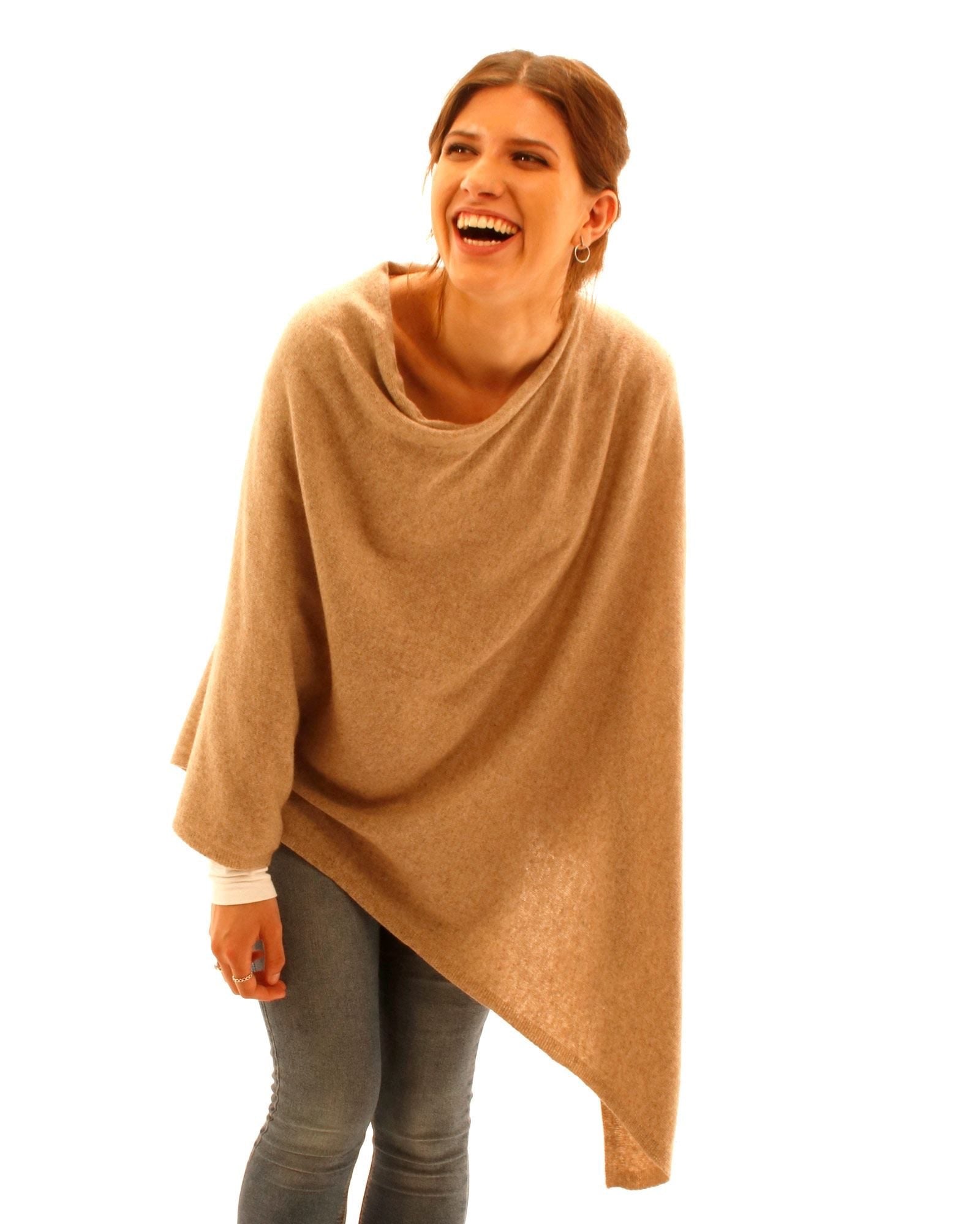Cashmere Blend Poncho - Latte