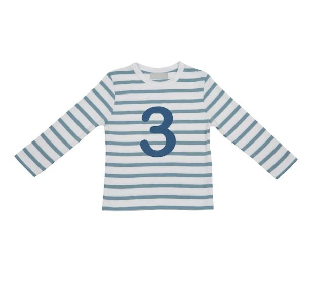 Striped Number T Shirt - Ocean Blue & White 3-4 Years