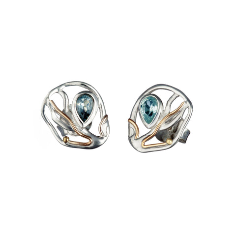 Sterling Silver and Gold Fill Earrings with Blue Topaz