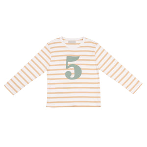 Striped Number T Shirt - Biscuit & White (Green) 5-6 Years