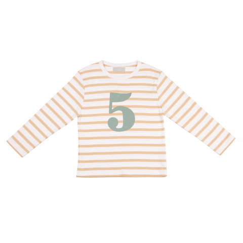 Striped Number T Shirt - Biscuit & White (Green) 5-6 Years