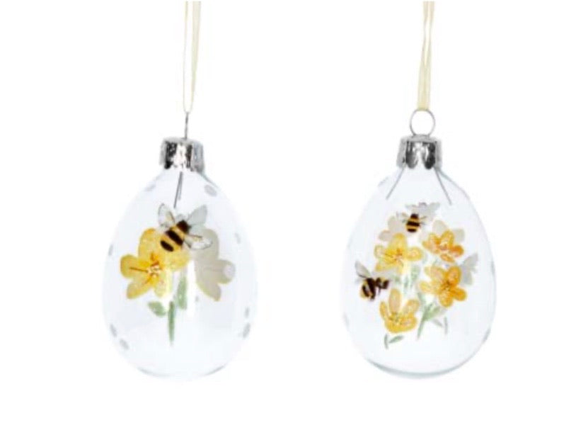 Clear Glass Egg Decoration with Bees & Buttercups