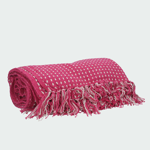 Hot Pink Woven Stab Stitch Cotton Throw