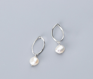 Oval Hoop & Pearl Drop Earrings
