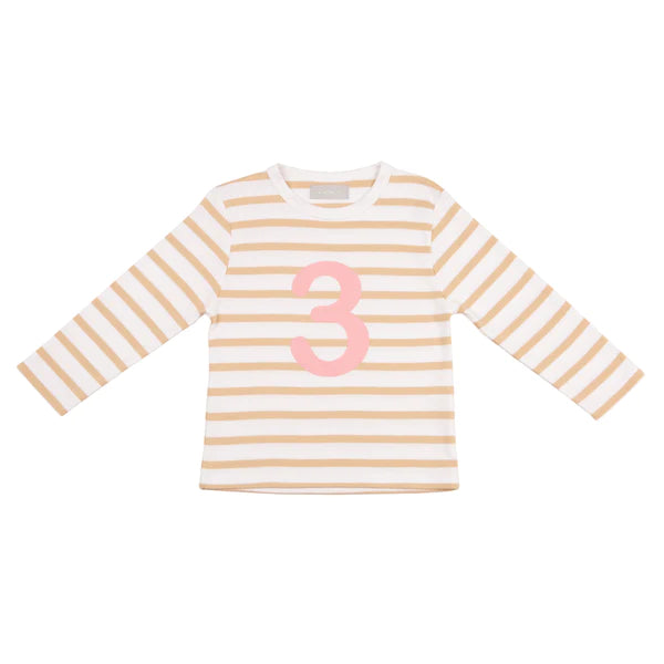 Striped Number T Shirt - Biscuit & White 3-4 Years