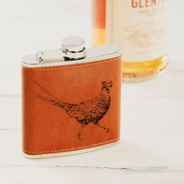 Leather Wrapped Hip Flask - Pheasant