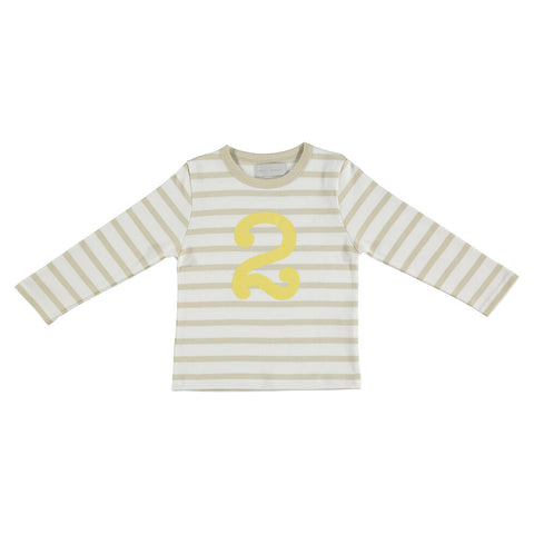 Striped Number T Shirt - Sand & White 2-3 Years