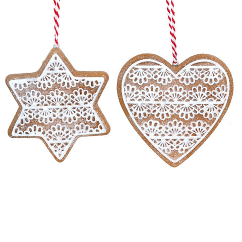 Resin Gingerbread 'Lace' Star/Heart Decoration
