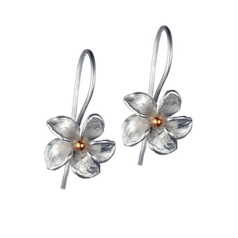 Petal Flower Silver Earrings with Gold Plate Centres