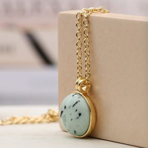 Gold Pendant with Large Green Resin Stone Set
