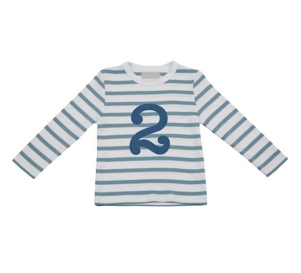 Striped Number T Shirt - Ocean Blue & White 2-3 Years