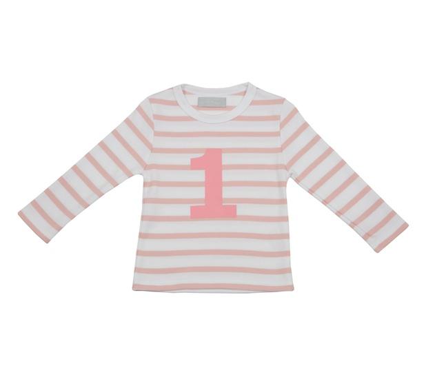 Striped Number T Shirt - Dusty Pink & White 1-2 Years