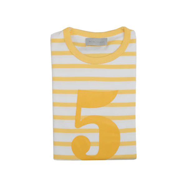 Striped Number T Shirt - Buttercup & White 5-6 Years