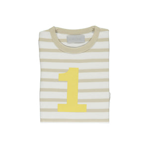 Striped Number T Shirt - Sand & White 1-2 Years